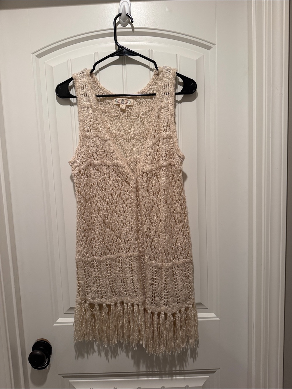 Pink rose Boho Crochet Fringe Tank vest  - Cream